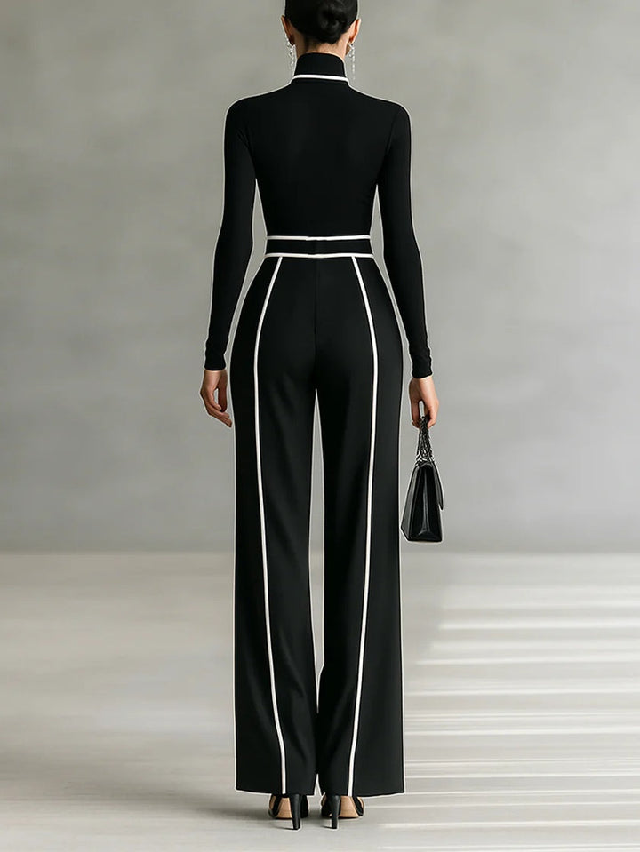 Solana - Long Sleeve Turtleneck and Wide Leg Pants Set with Belt