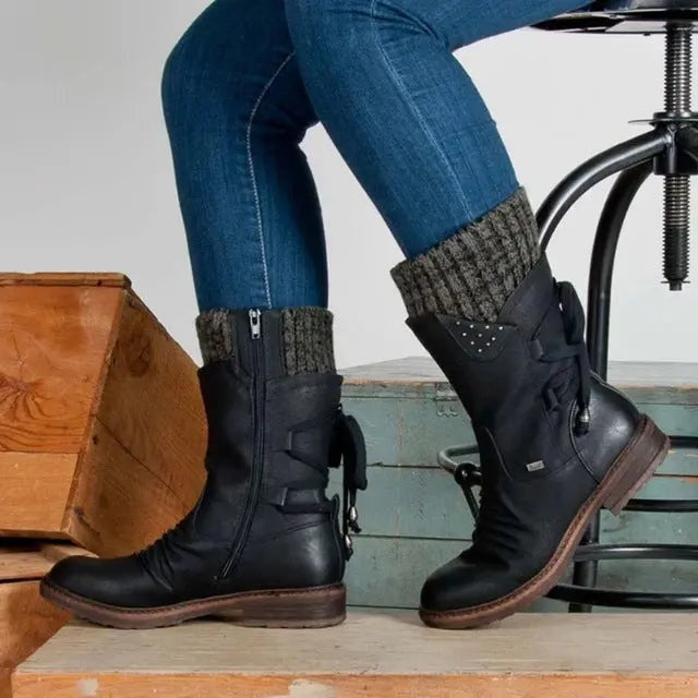 Adriana | Mid-Calf Women's Military Winter Boots with Laces