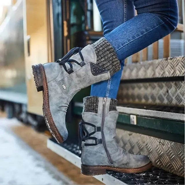 Adriana | Mid-Calf Women's Military Winter Boots with Laces