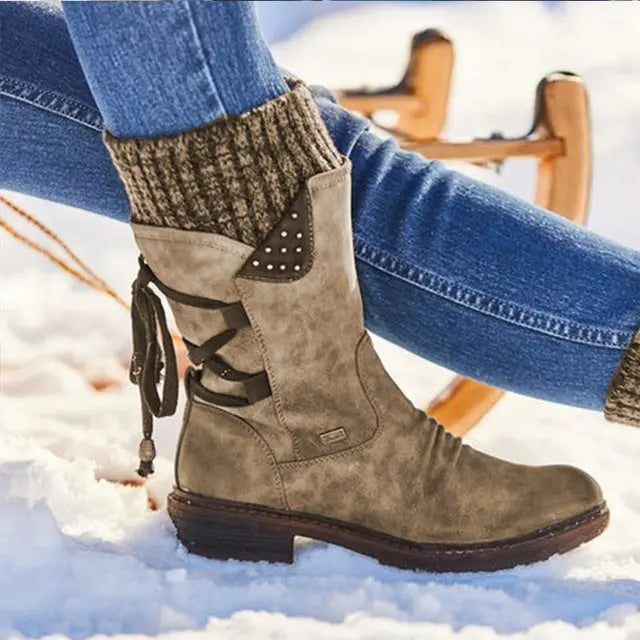 Adriana | Mid-Calf Women's Military Winter Boots with Laces