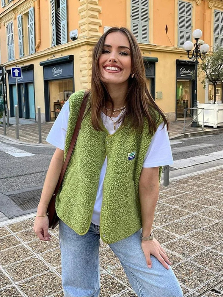 Adriana | Women's Sherpa Vest V-Neck Sleeveless