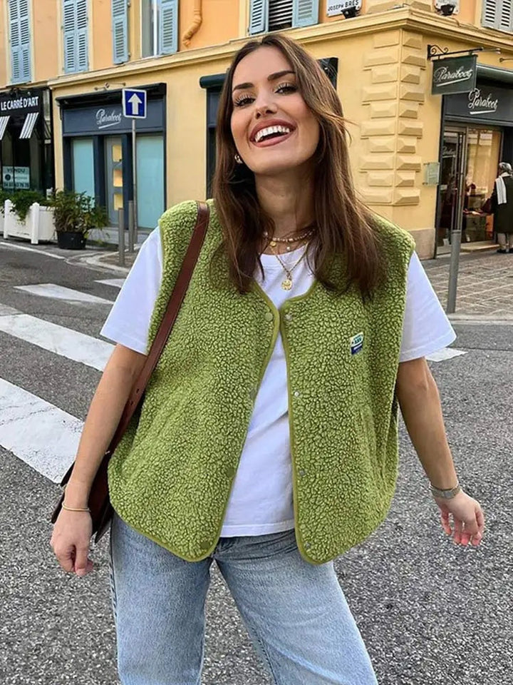 Adriana | Women's Sherpa Vest V-Neck Sleeveless