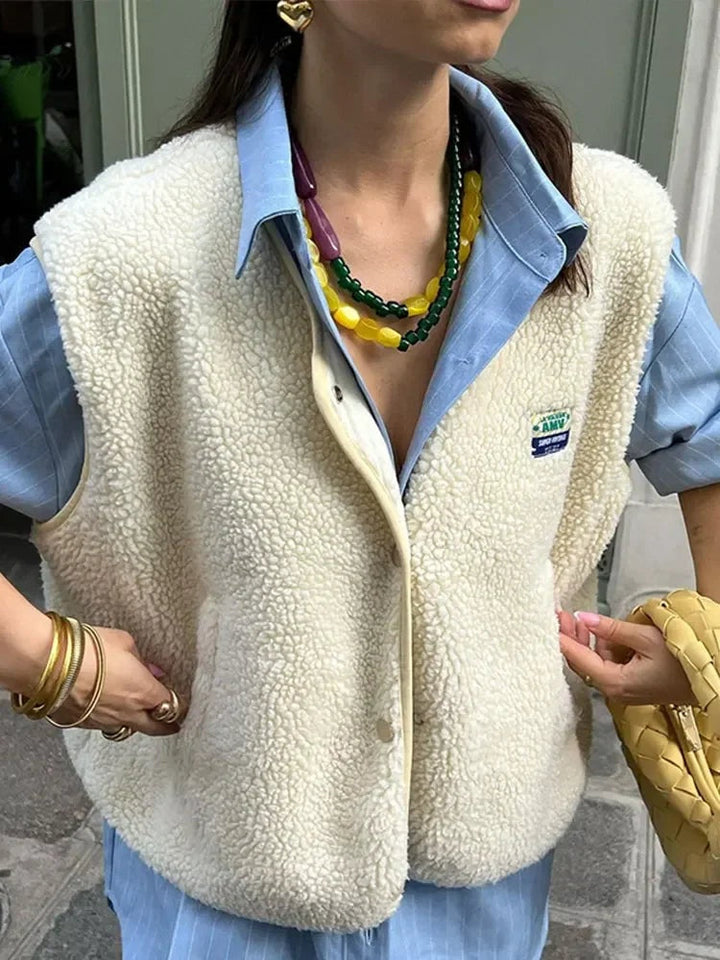 Adriana | Women's Sherpa Vest V-Neck Sleeveless