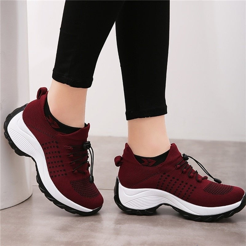 Adriana | Women’s Platform Sport Sneakers with Laces and Knit Fabric