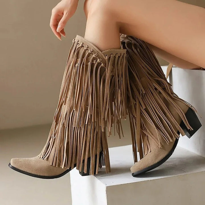 Ariadna | Women's High-Cut Cowboy Boots with Fringe