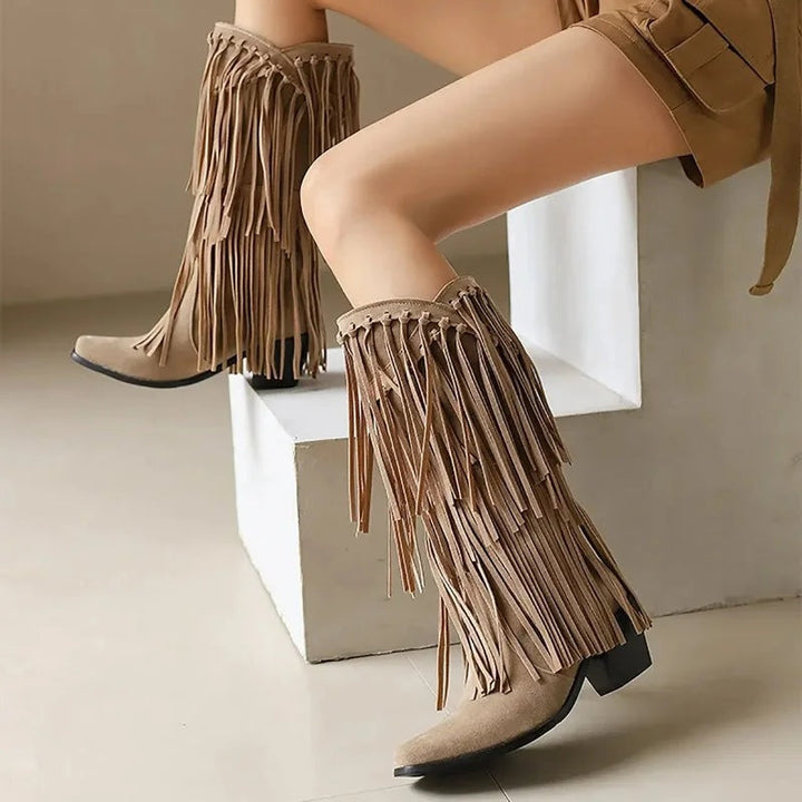 Ariadna | Women's High-Cut Cowboy Boots with Fringe