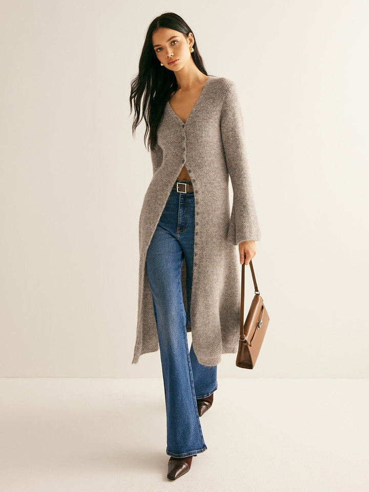 Ariadna | Women's Long Fine-Knit Cardigan with V-Neck and Buttons