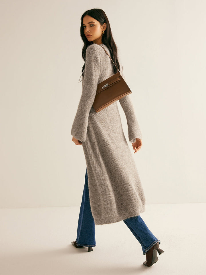 Ariadna | Women's Long Fine-Knit Cardigan with V-Neck and Buttons
