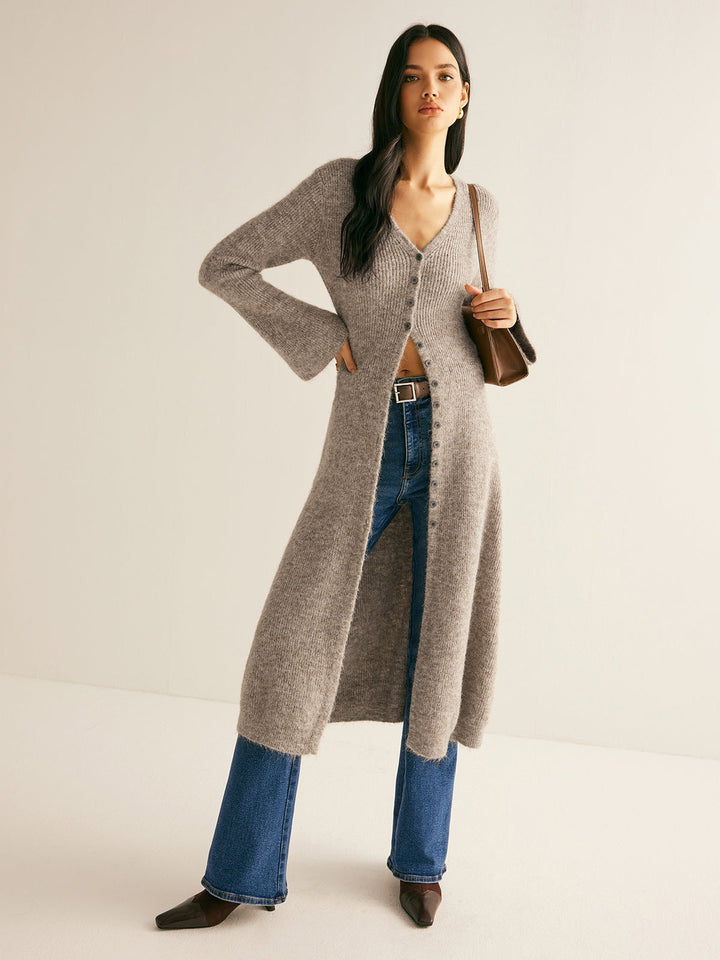 Ariadna | Women's Long Fine-Knit Cardigan with V-Neck and Buttons