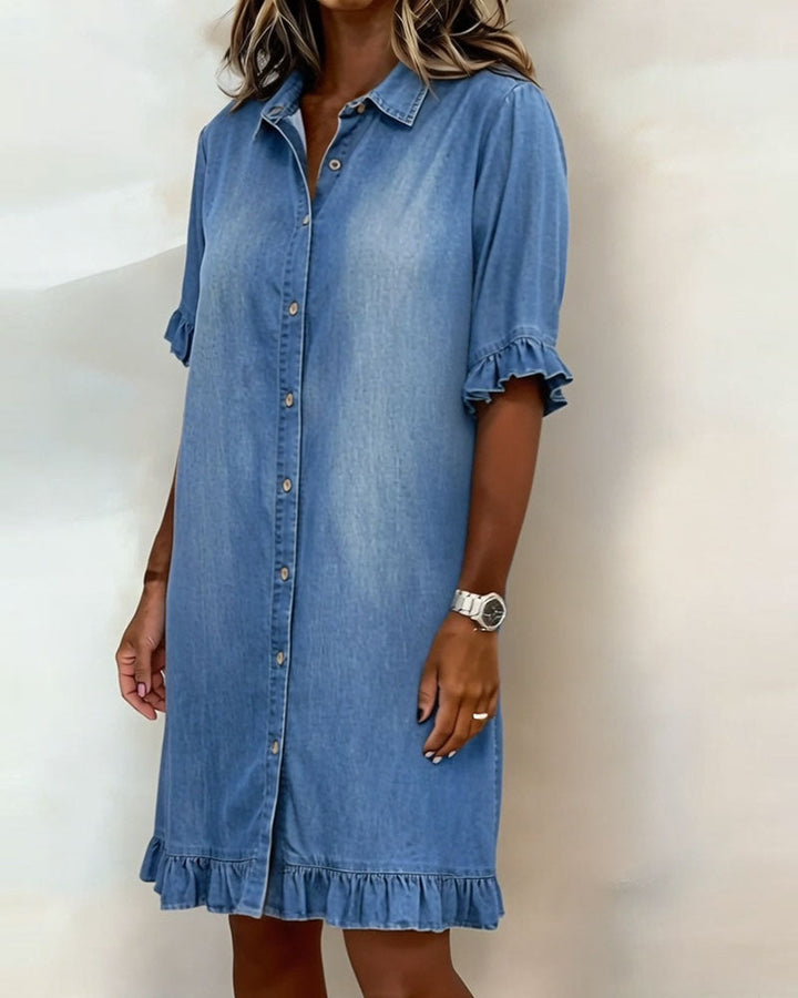 Belinda| Comfortable denim dress with flattering ruching
