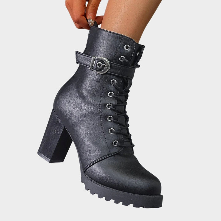 Berta | Women's Lace-Up Block Heel Ankle Boots with Buckle
