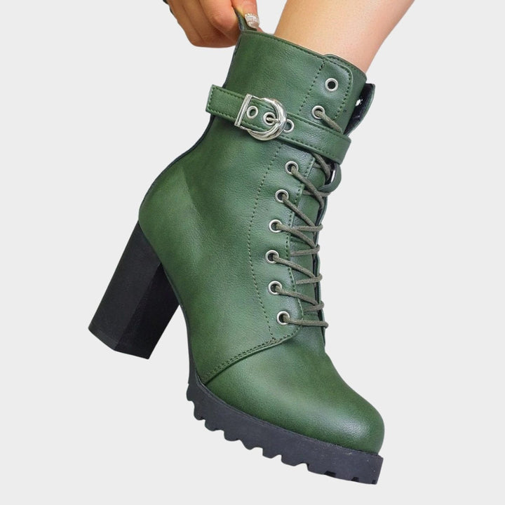 Berta | Women's Lace-Up Block Heel Ankle Boots with Buckle