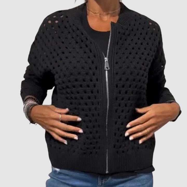 Berta | Women's Open-Knit Zip-Up Long-Sleeve Cardigan
