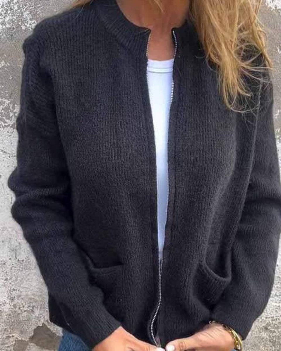Berta | Women's Knitted Cardigan with Zipper and Front Pockets