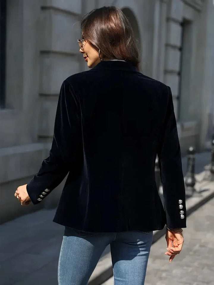 Fitted Velvet Blazer for Women with Modern Decorative Buttons