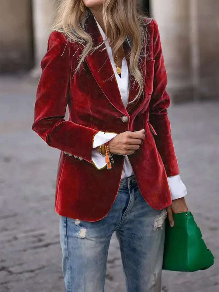 Fitted Velvet Blazer for Women with Modern Decorative Buttons