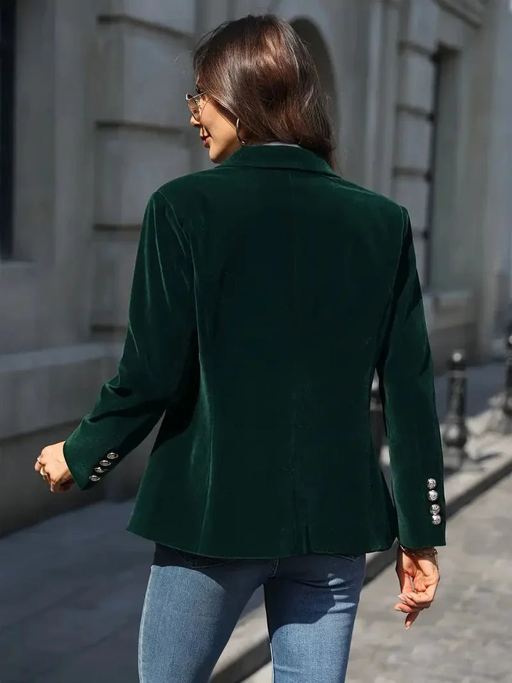 Fitted Velvet Blazer for Women with Modern Decorative Buttons