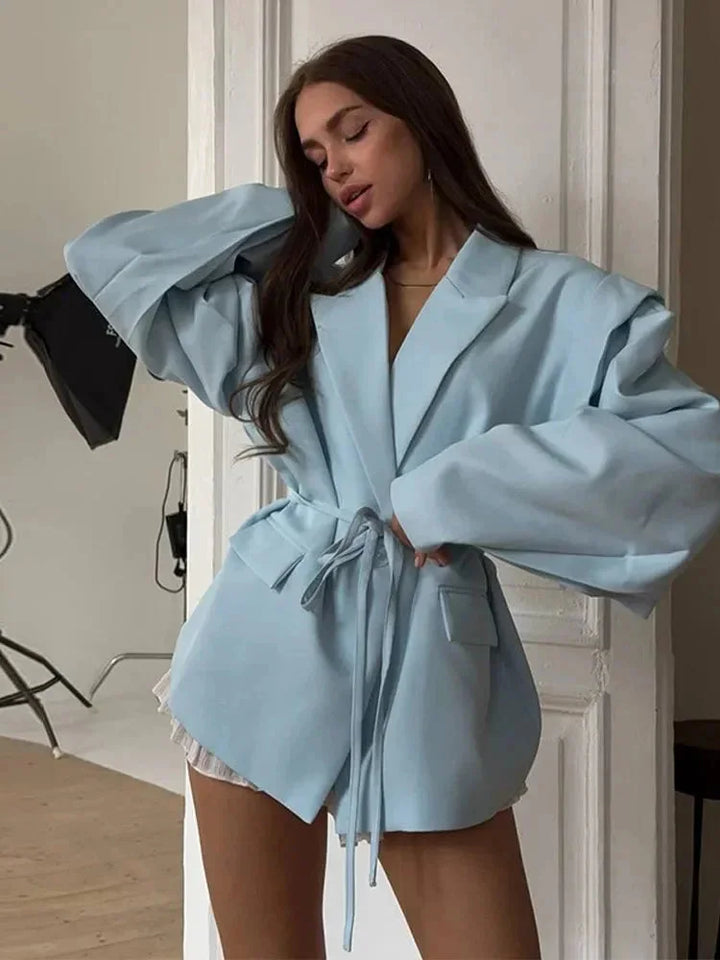 Women's lace-up blazer with trendy shoulder pads