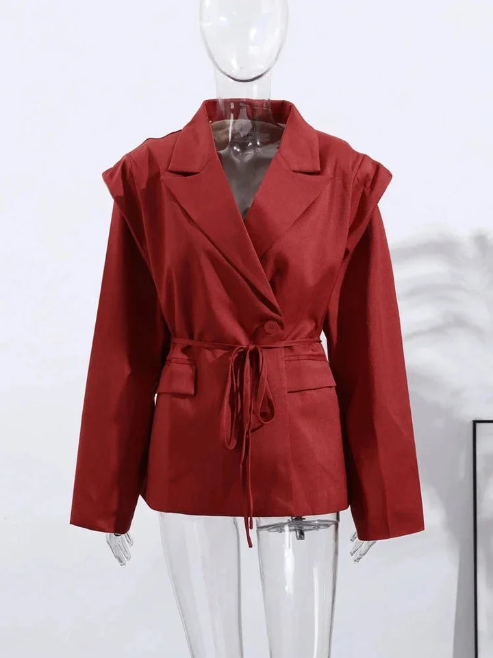 Women's lace-up blazer with trendy shoulder pads