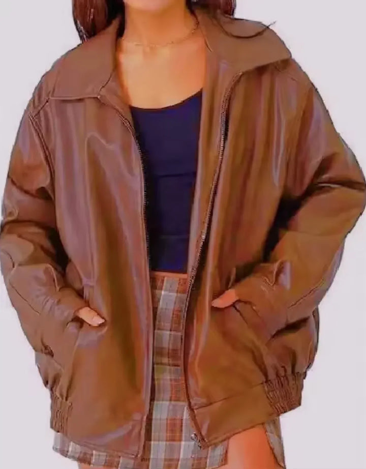 Women's biker-style jacket in faux leather