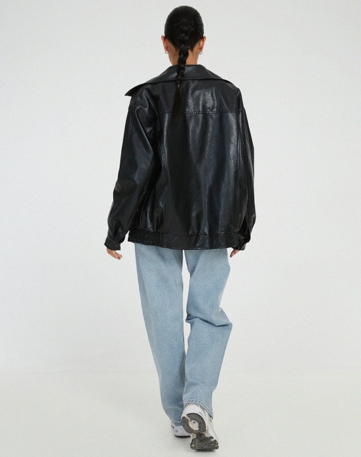 Women's biker-style jacket in faux leather