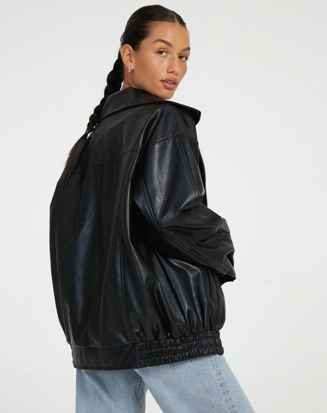 Women's biker-style jacket in faux leather