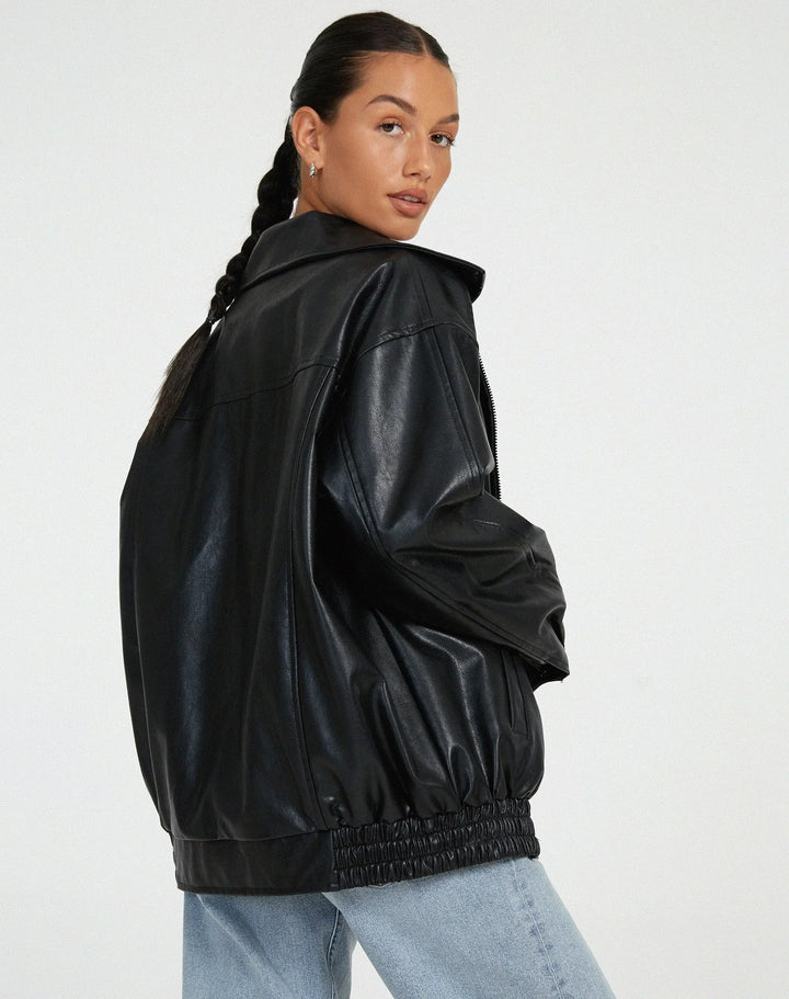 Women's biker-style jacket in faux leather