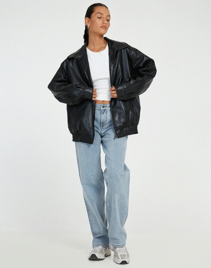 Women's biker-style jacket in faux leather