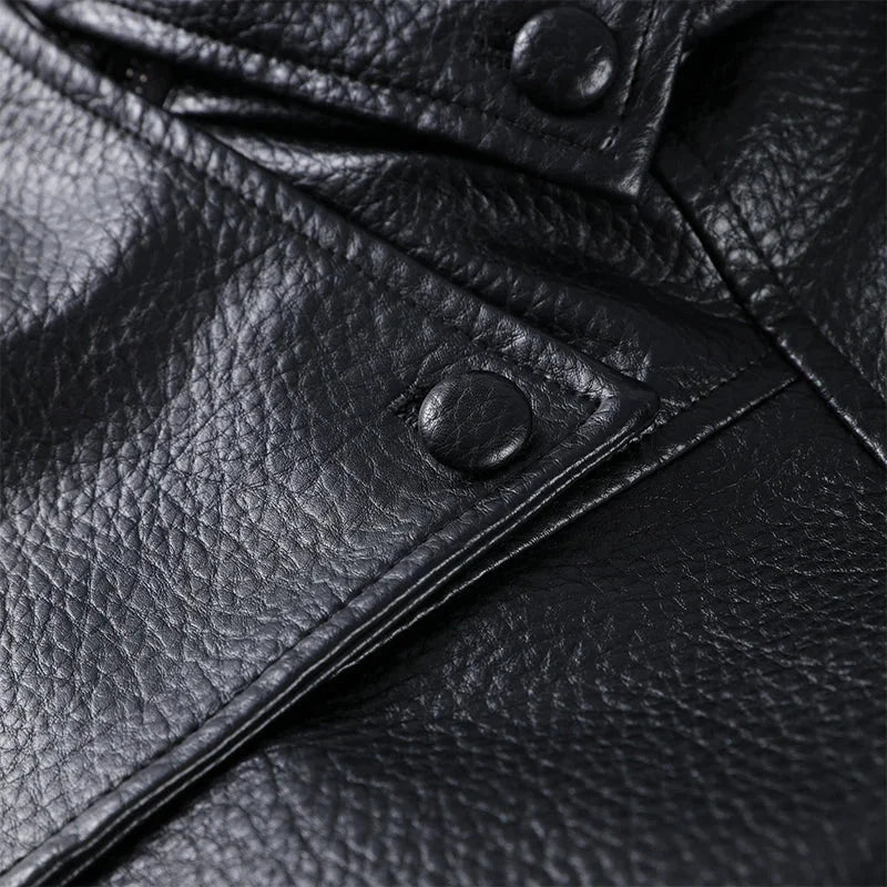 Black women's faux leather blazer with stand-up collar | loose-fit zip-up style