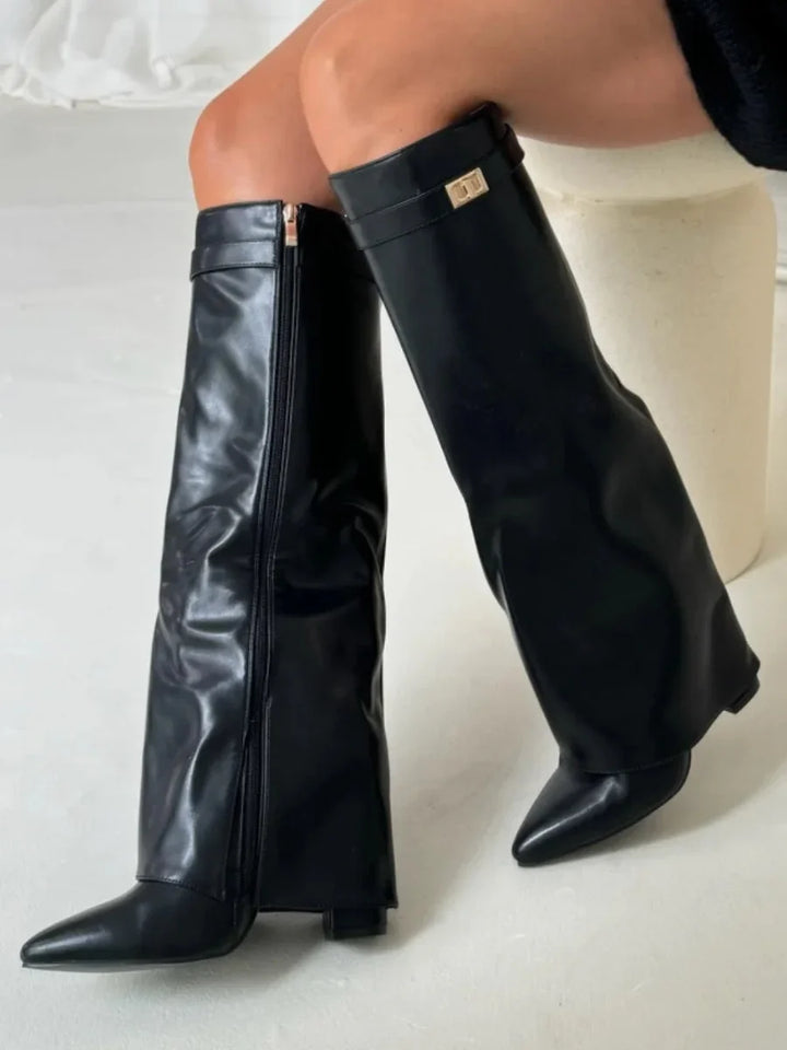 Women's suede boots with metallic details