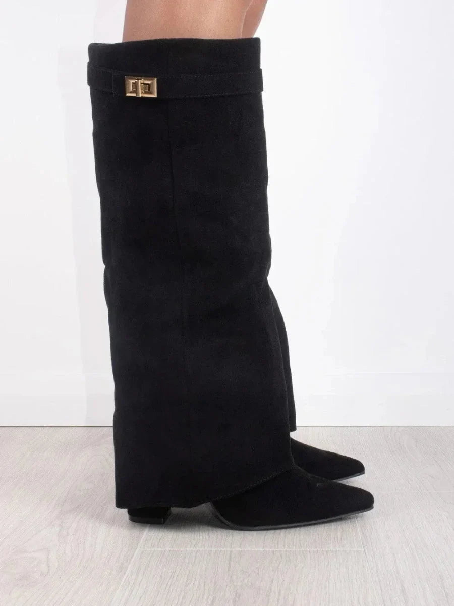 Women's suede boots with metallic details