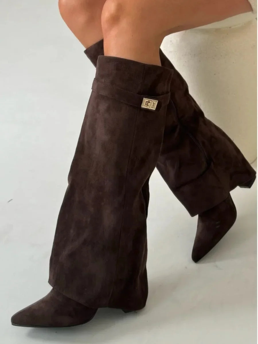 Women's suede boots with metallic details