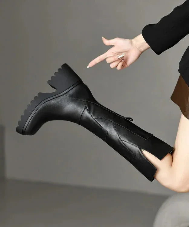 Women's high chunky boots with zipper and block heel