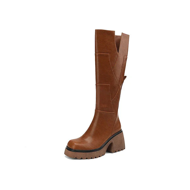 Women's high chunky boots with zipper and block heel