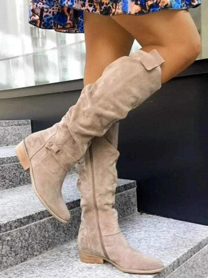 Comfortable women's tall boots with an elegant low heel