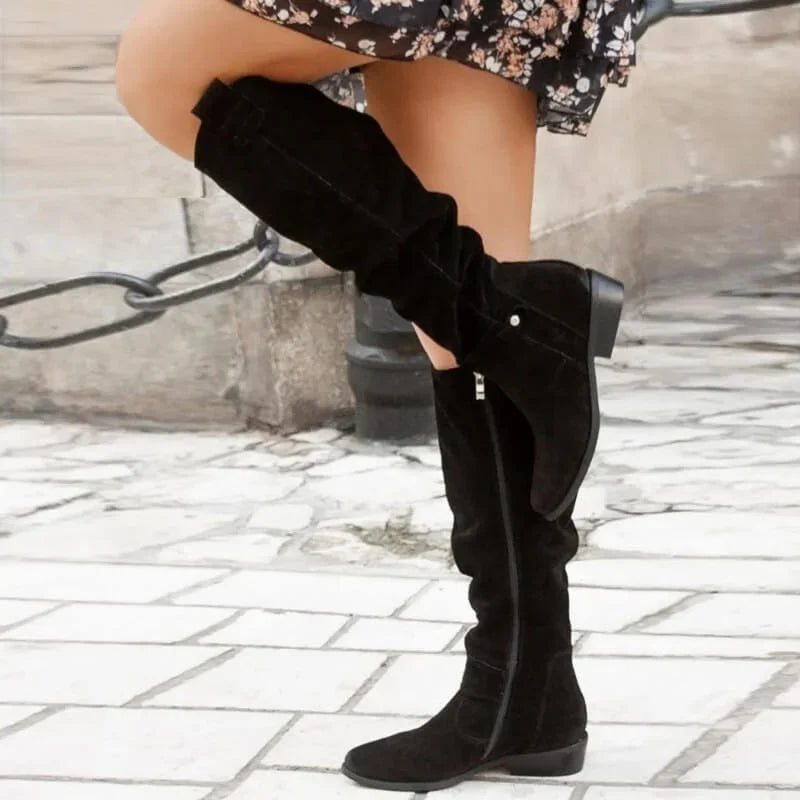 Comfortable women's tall boots with an elegant low heel
