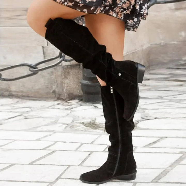 Comfortable women's tall boots with an elegant low heel