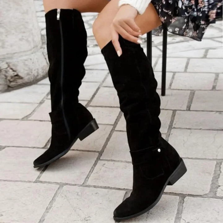 Comfortable women's tall boots with an elegant low heel