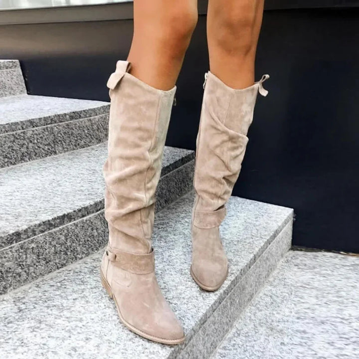 Comfortable women's tall boots with an elegant low heel