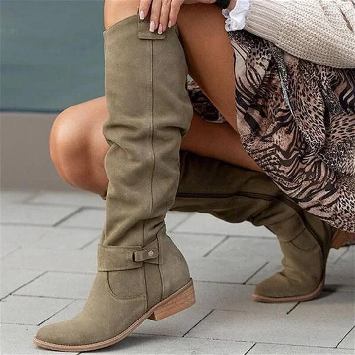 Comfortable women's tall boots with an elegant low heel