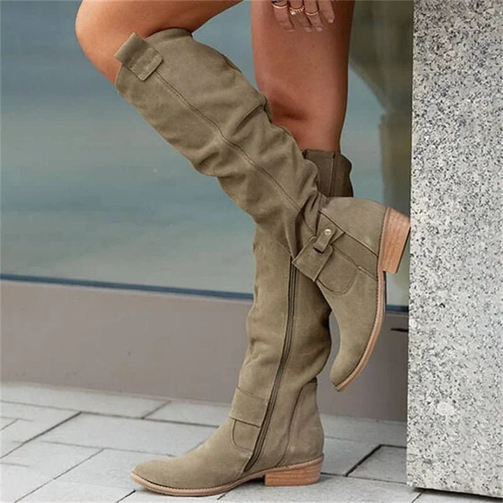 Comfortable women's tall boots with an elegant low heel