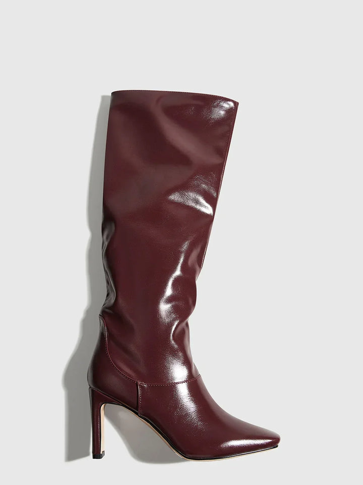 Women's tall brown boots with modern square heels