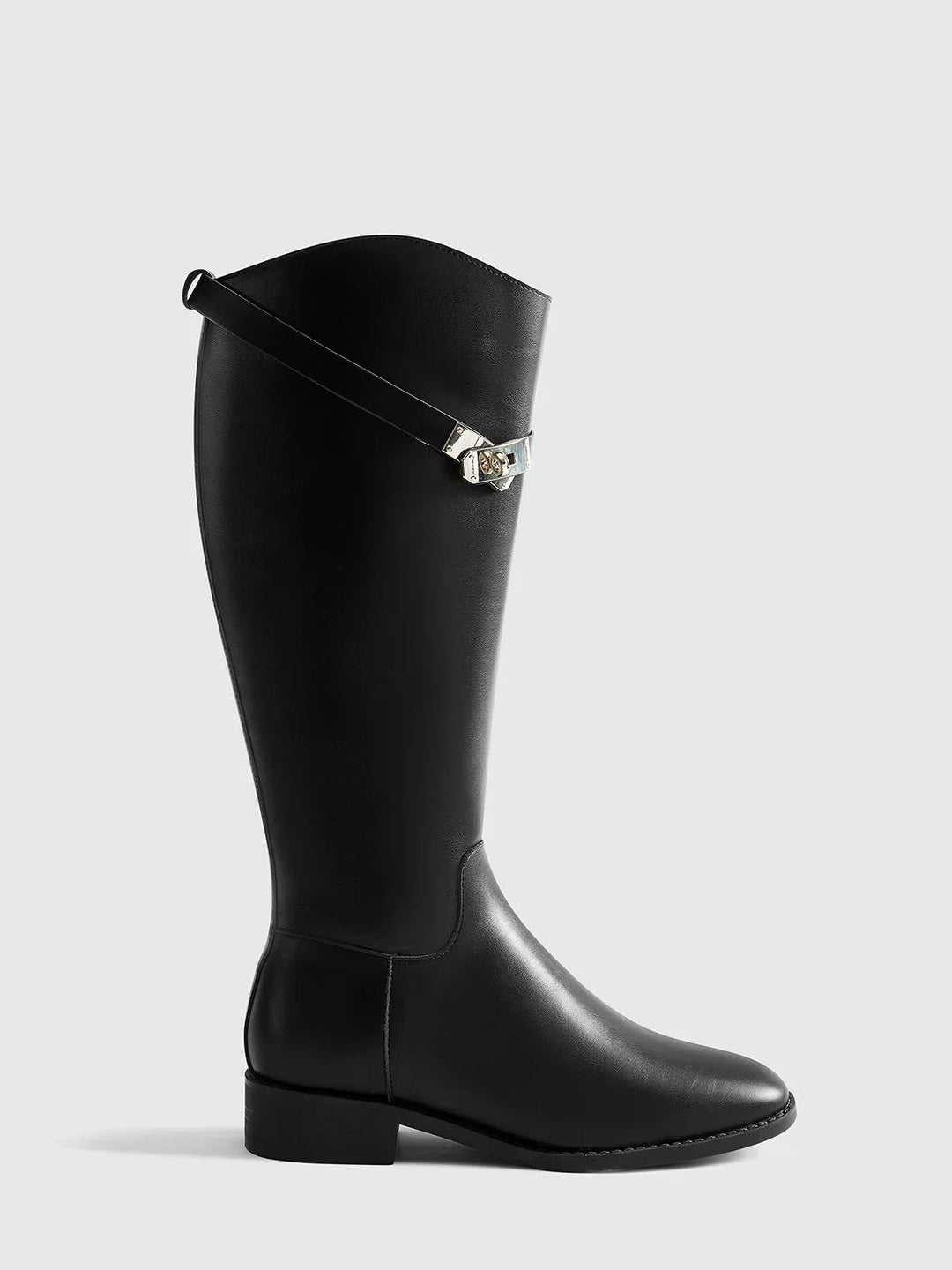 Black riding-style boots with buckle detail