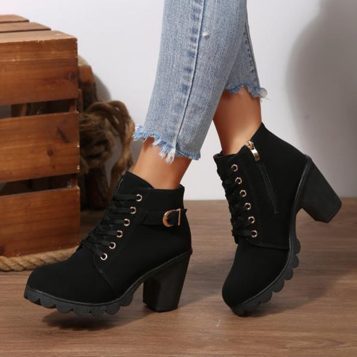 Candela | Women's Lace-Up Ankle Boots with Block Heel and Buckle