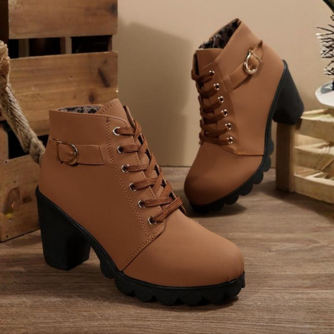 Candela | Women's Lace-Up Ankle Boots with Block Heel and Buckle