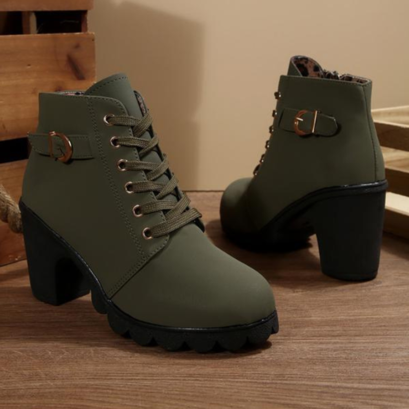 Candela | Women's Lace-Up Ankle Boots with Block Heel and Buckle