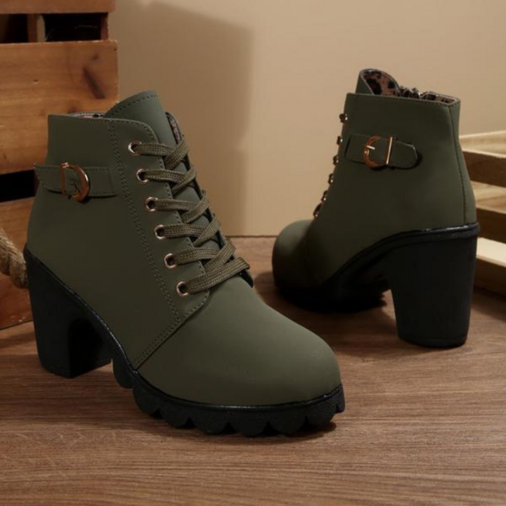 Candela | Women's Lace-Up Ankle Boots with Block Heel and Buckle