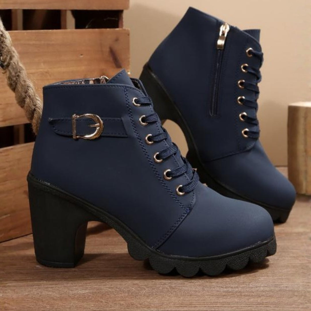 Candela | Women's Lace-Up Ankle Boots with Block Heel and Buckle