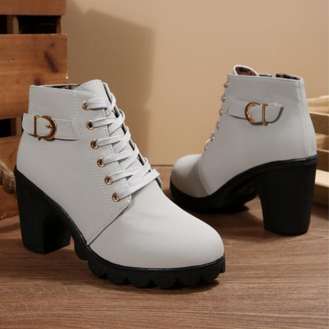 Candela | Women's Lace-Up Ankle Boots with Block Heel and Buckle