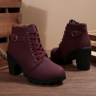 Candela | Women's Lace-Up Ankle Boots with Block Heel and Buckle